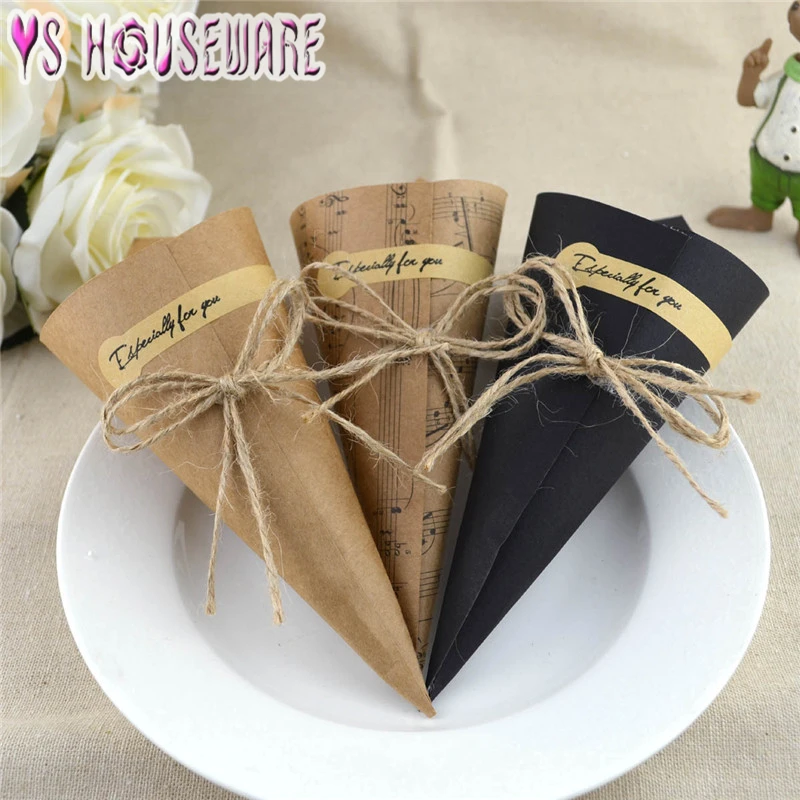 

Paper Gift Box Kraft Paper Cones Ice Cream Flower DIY Bouquet Holder Candy Boxes Table Decor Wedding Gifts Party Supplies June 9