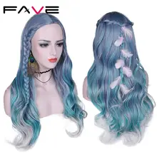 FAVE парик парики женские длинные волнистые волосы смешанные Фиолетовый Синий Зеленый светло серый термостойкие синтетические парики для женщин средней части парики для вечеринок на Хэллоуин