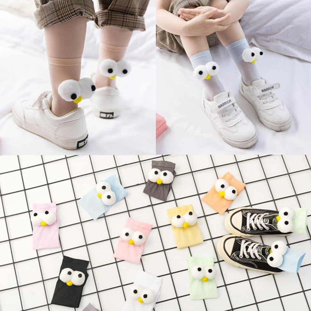 1 Pair of Socks With Big Eyes Thin, Breathable, Solid Color, Front and Back, Personality Cute Cartoon Straight Parent-Child Sock