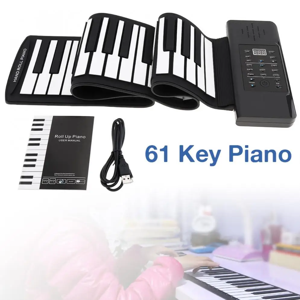 

61 Keys MIDI Roll Up Piano Electronic Rechargeable Portable Silicone Flexible Keyboard Organ Built-in Speaker Electronic Organ