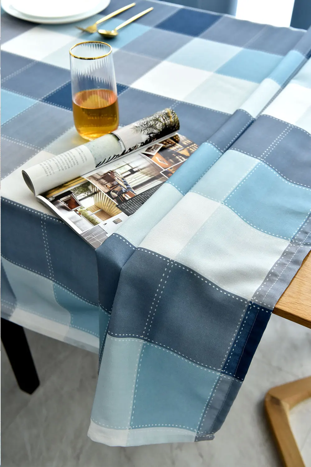 MENGERMEI Blue Grid Deer Graphic Tablecloth Cushion Cover Table Cover Dustproof Cloth Decor Furniture Dustproof Cover Home Hotel