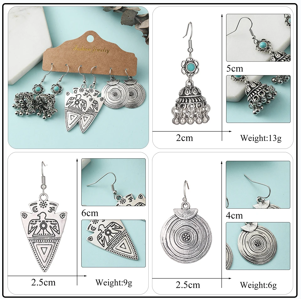 41 Style Silver Rose Gold Color Earrings Ethnic Bohemia Vintage Mixed Styles Long Leaf Big Round Circle Shell Shape Wooden Stones Beads Geometric Bronze Met