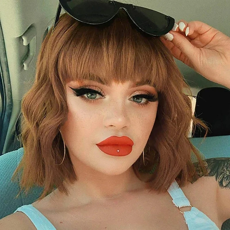 Perucas de cabelo sintético curto encaracolado bob
