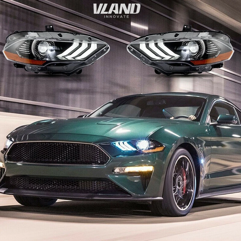 

VLAND factory for car headlight for MUSTANG Full LED head lamp 2017 2018 2019 Dual beam lens with led high and low beam lights