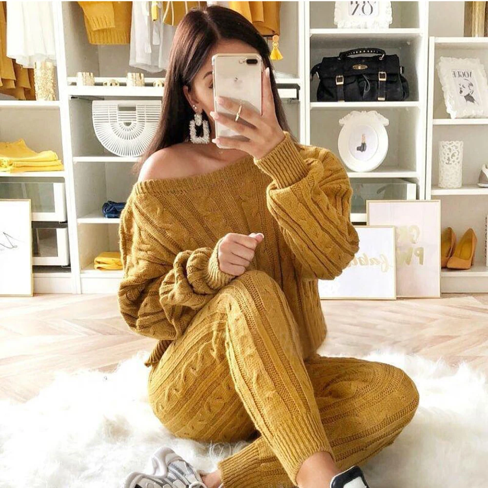 Autumn Winter Women Tracksuits Sweaters 2Pcs Casual Sport Knitted Sets  Loose Sweatshirts Jumper Pencil Pants Ladies Solid Suits - AliExpress  Women's Clothing