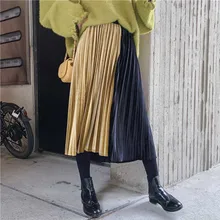 Зимние женские миди юбки Нижняя серия Осенняя Повседневная Женская плиссированная расклешенная бархатная юбка трапециевидной формы с высокой талией для женщин