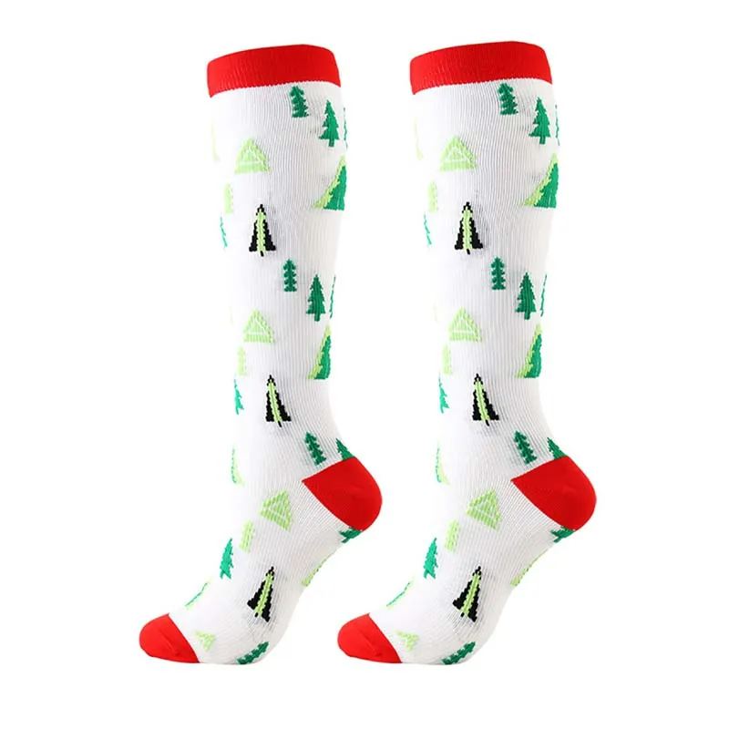 Мужские и женские носки с рождественской кепкой, елкой и оленем, гольфы/длинные Компрессионные носки в полоску, с принтом, для спорта на открытом воздухе, длинные носки, новинка