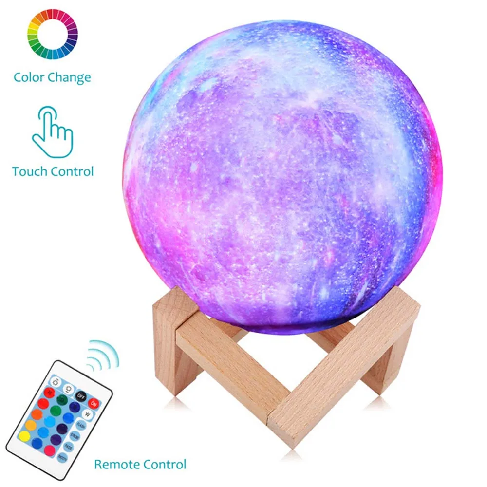 15CM Night Light 3D Moon Lamp Printing Moon Star Light 16 Color Remote Control USB Charging Night Light Touch Control Brightness 7
