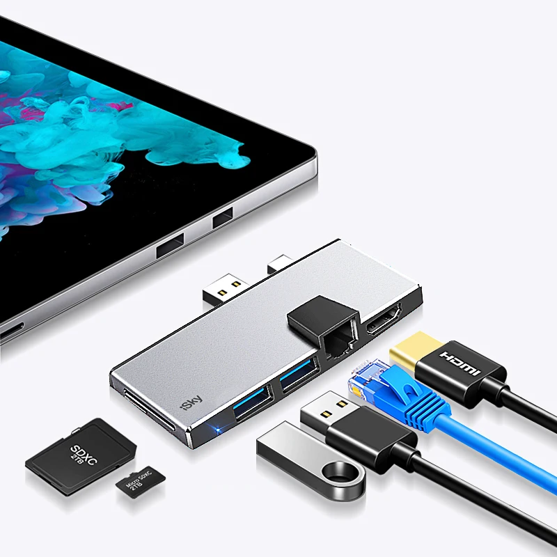 ISky для microsoft Surface usb-хаб док-станция для Surface Pro4 концентратор Порт репликатор USB3.0 HDMI LAN Ethernet SD TF