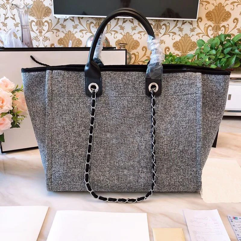 

Women's Bag 2019 New Chain Canvas Fashion Beach Bag Shoulder Portable Handbags Shopping Bag Mummy Big Bag