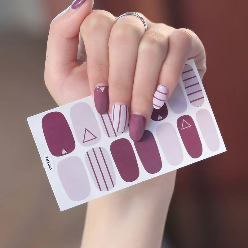Корейская мода наклейки для ногтей полное покрытие Обертывания украшения DIY маникюр Solider винил для ногтей Клей красота Предварительно Разработанный - Цвет: YMX003