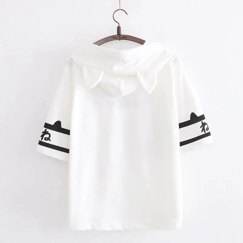 T-shirts Women Patchwork Loose Haruku All-match Short Sleeve Hooded Summer Cute Korean Version Stylish Student Tops799_voghion.com