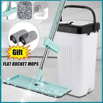 

Flat Squeeze Mop and Bucket Hand-Free Wringing Floor Cleaning Mop Wet or Dry Usage Magic Automatic Spin Self Cleaning Lazy Mop