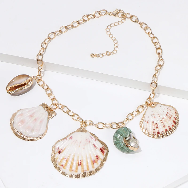 C10517 KOMi 20Styles Bohemian Natural Stone Pearls Collar Pendant Necklace for Women Ethnic Chokers Shell Chain Statement Necklace Gift - Окраска металла: C10517