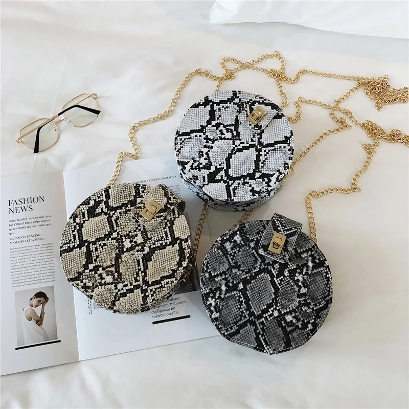 

WOMEN'S Bag 2019 New Style Snakeskin Print Soft Surface Embossed Small round Bag WOMEN'S Shoulder Bag Mini Bag Fashion