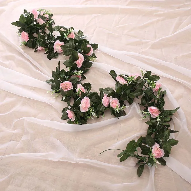 2шт 2,4 м 11 головок Искусственный цветок розы вино из плюща искусственные розы из шелка с зелеными листьями для дома гирлянда для развешивания Свадебные украшения