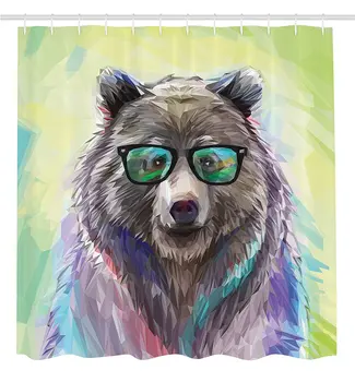 

Funny Animal Shower Curtain Cool Low Poly Hipster Bear Wild Animal Portrait Spectacled Bear With Fluffy Colorful Fancy Decor
