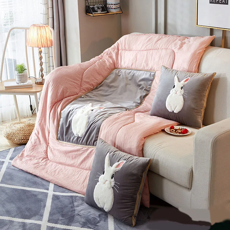 

Portable Pillow Blanket 2 In 1 Cartoon Rabbit Cushion Quilt Plush Throw Pillows Blankets Foldable Car Cushions Plush Blanket