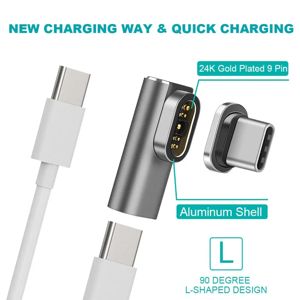 9PINS Magnetic USB type C Adapter USB 3.1 480Mbps date transfer speed 100W Quick Charge Compatible for Pixelbook