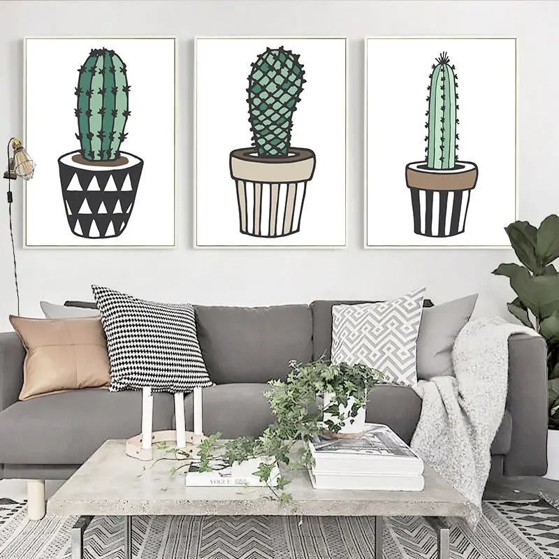 

Cactus Succulent Plant Canvas Painting Nordic Poster Wall Art Prints Watercolor Wall Pictures for Living Room Decor Unframed