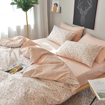 

Nordic simple small fresh cotton four-piece cotton cute bed set sheets