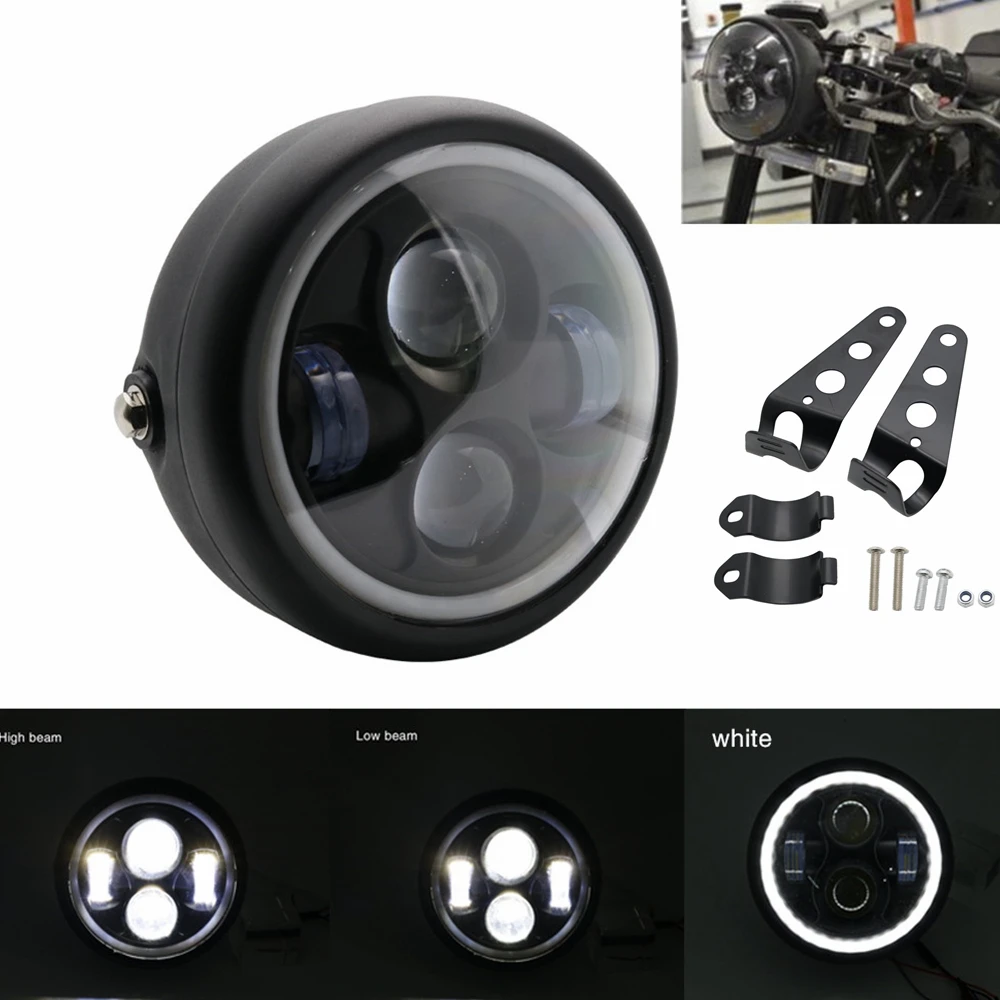 Motorrad Cafe Racer Bobber 6,5 Zoll LED-Scheinwerfer Spiral White Side Mount 