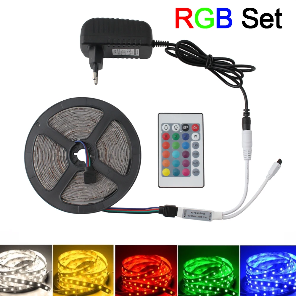 

DC 12V Led Strip Light 2835 RGB Waterproof Led Strip 12V TV Backlight 5M ~ 20M 60LED/M Led Tape Adapter+IR Remote Full Set Decor