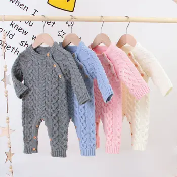 

Baby Knit Rompers Cartoon Bear Newborn Boys Clothes Winter Jumpsuits Clothes Long Sleeve Toddler Autumn Sweater Children Overall
