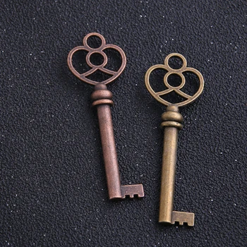 

4pcs 19*60mm Antique Copper/Bronze Metal Zinc Alloy Trendy Hollow Lovely Key Jewelry Pendant Charms