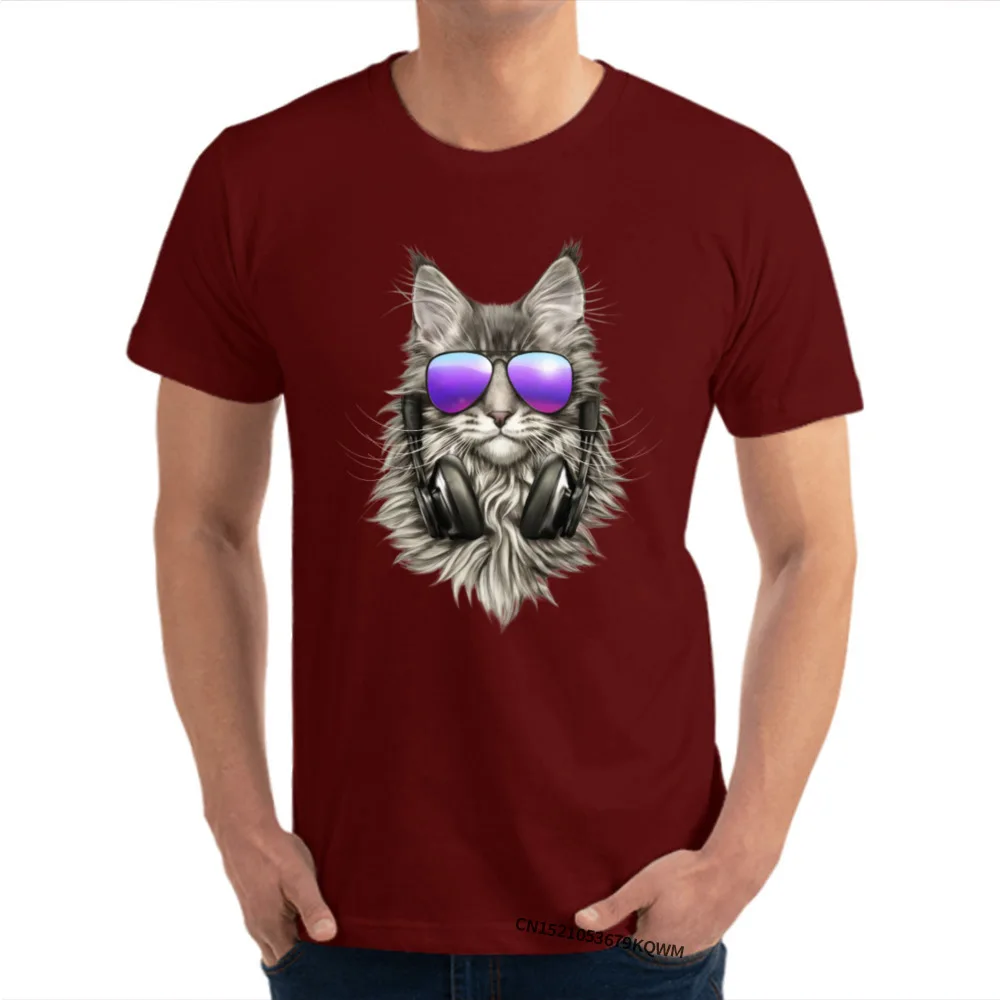  Personalized Summer/Autumn 100% Cotton O Neck Men's Tops Shirts Fashionable Tops Shirt Oversized Short Sleeve T-Shirt maine coon 54 maroon