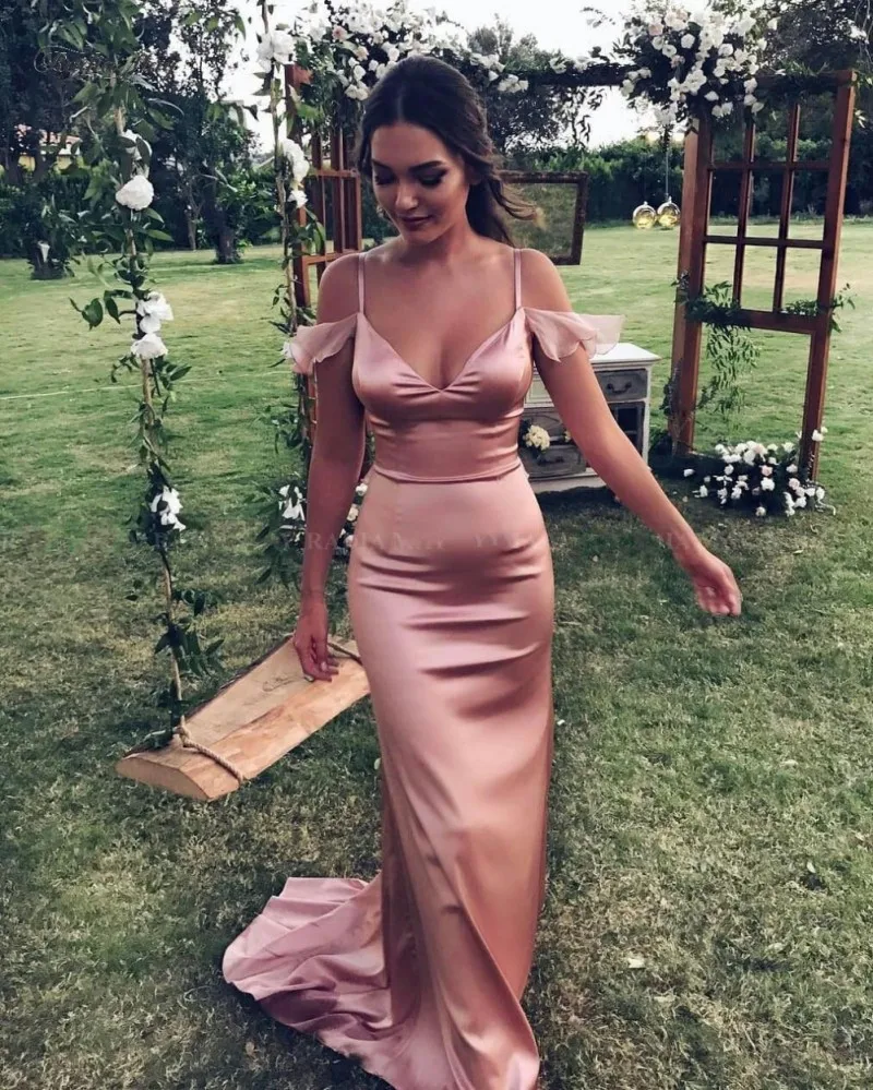 Sexy Mermaid Rose Gold Satin Prom 