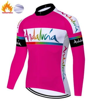 

Team andalucia jersey bicycle long sleeve Winter Thermal Fleece Bike Clothing Bicycle cycling jersey men mallots ciclismo hombre