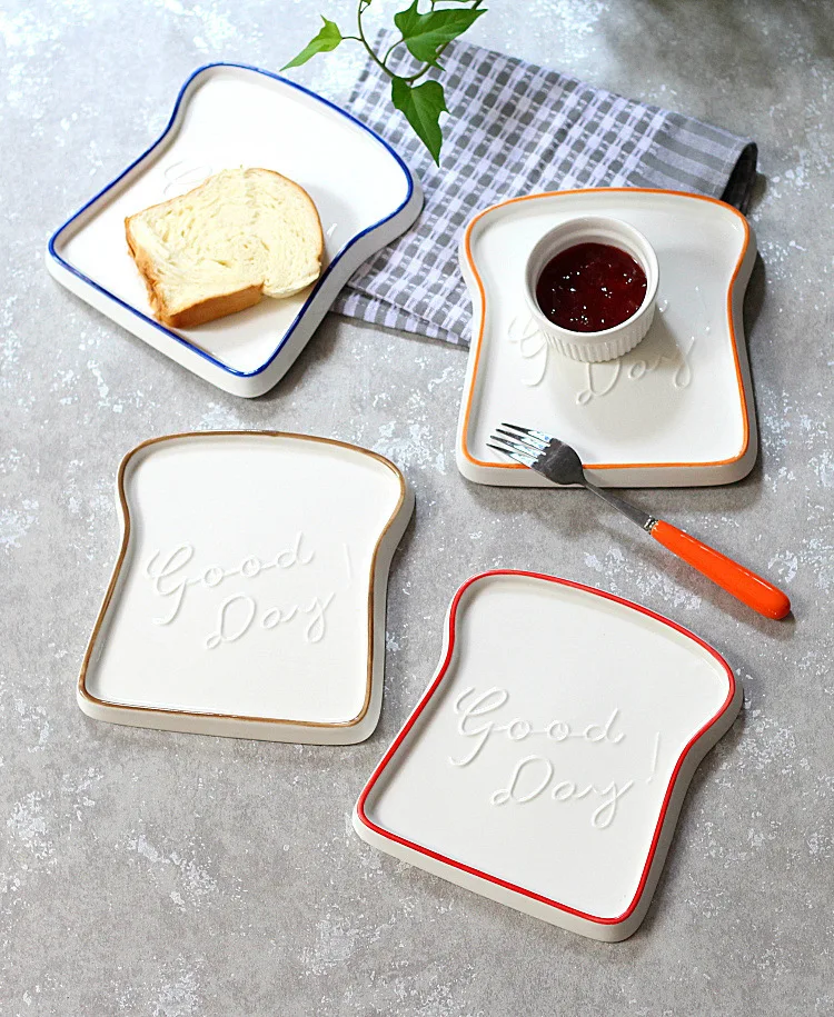 French creative ceramic relief breakfast bread plate sushi dessert cheese toast dish fruit bowl salad kitchen tableware | Дом и сад
