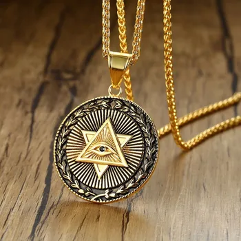 

Modyle Men Neckalces Triangle Eye of Providence Illuminati Pyramid All Seeing Eye Stainless Steel Pendants Punk Jewelry