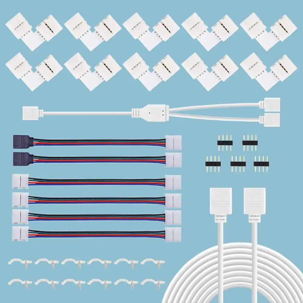 

LED Strip 10mm RGB5050 LED PVC Connector Including 10 L-shaped 2M Extender Cable for LED Light 4 Strip Connector Jumpers