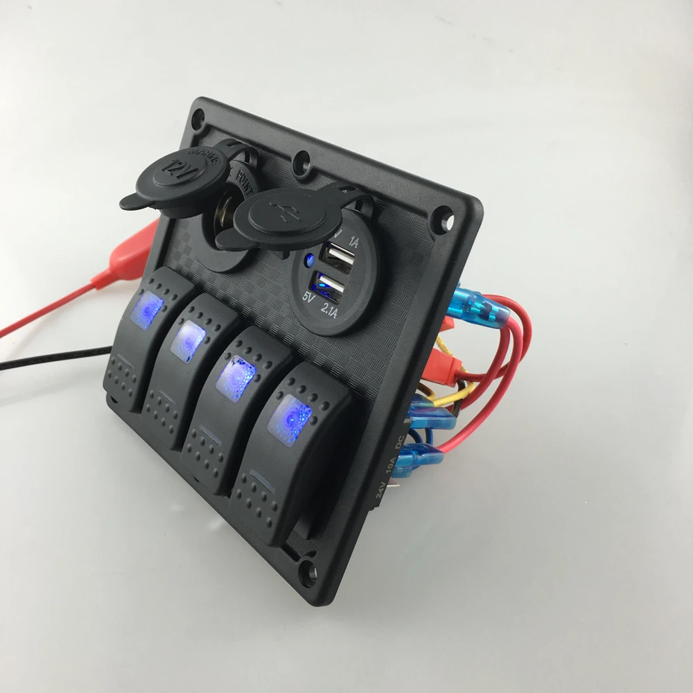 12 V-24 V DC 4 банды морской Светодиодный переключатель Панель с USB разъем питания