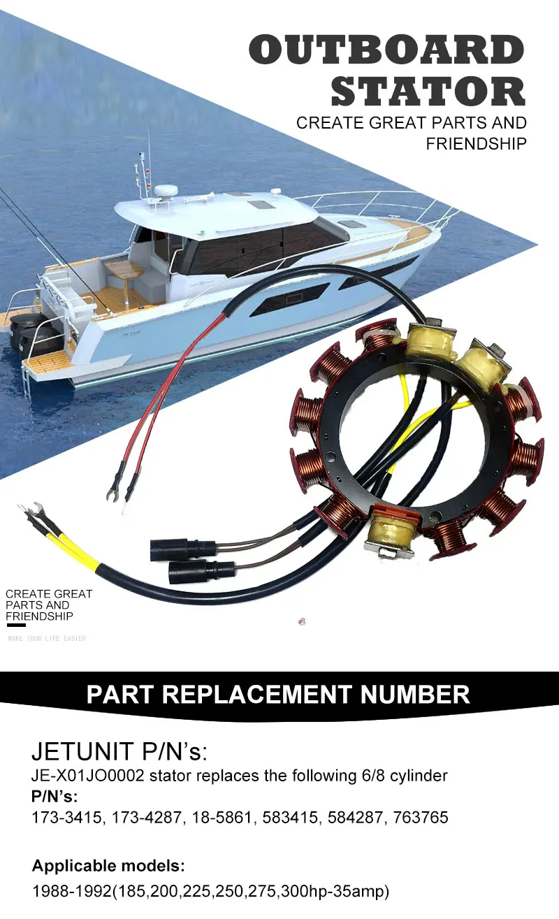 JETUNIT подвесной узел статора для Johnson Evinrude 35 Ампер 6 и 8 цилиндров 173-3415 173-4287 18-5861 583415 584287 763765