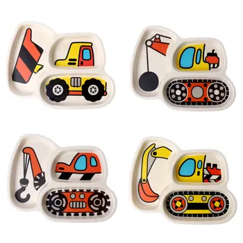 

3pcs/set Cartoon Car Baby Feeding Bowl Plate Dishes Fork Spoon Children Tableware Bamboo Fiber Cartoon Separation Feeding Plate
