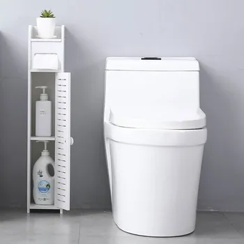 

80cm Paper Towel Storage Narrow Cabinet Stand Waterproof Bathroom Furniture Two Compartments PVC Cabinet Shelf