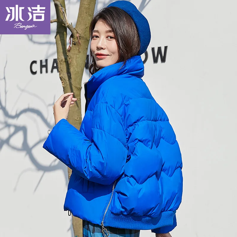 BG 2019 Winter Jacket Women Stand Collar Solid BLUE Female Down Coat Loose Oversized J90132304D | Женская одежда