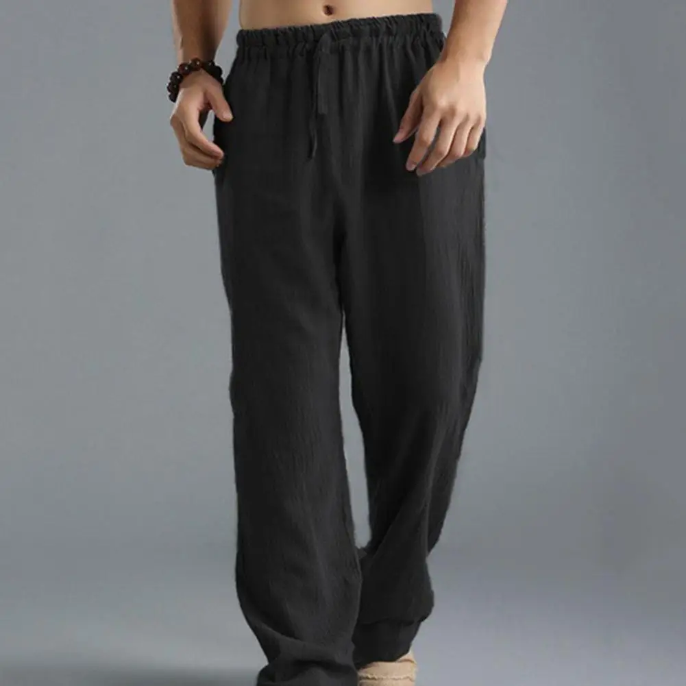 Plus Size Men Cotton Linen Long Pants Elastic Waist Loose Straight Trousers Summer Breathable Slender Casual Sports Pants 5XL men casual pants