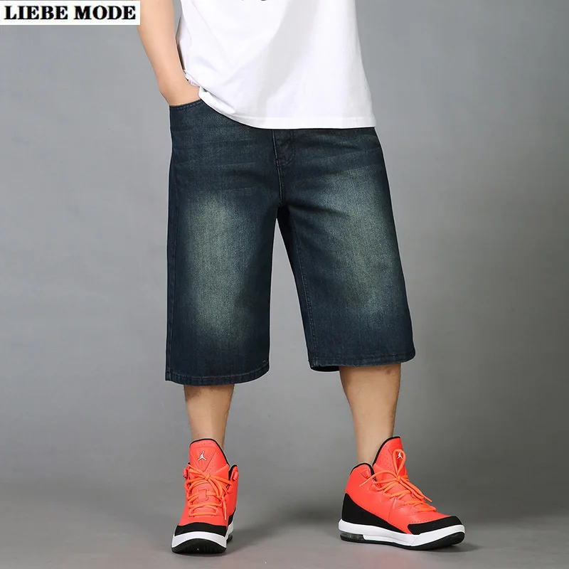 Summer Hop Baggy Jeans Shorts Men Loose Fit Denim Shorts 3/4 Black Blue Short Pants Men Plus Size 44 46 - AliExpress Clothing