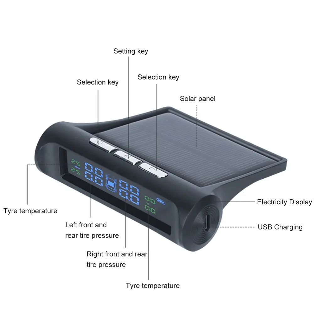 

Smart Car TPMS Tyre Pressure Monitoring System Solar Power Digital LCD Display Auto Security Alarm Systems Tyre Pressure