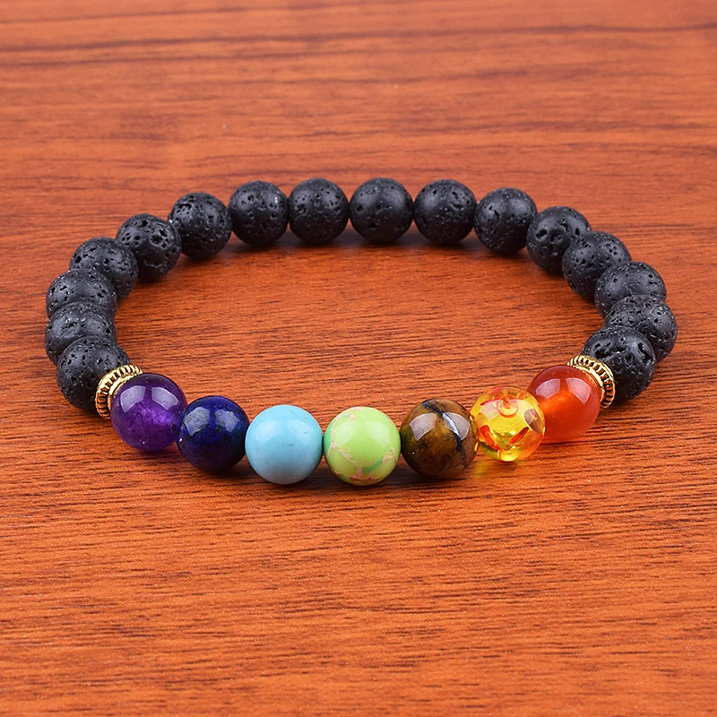 New Lava 7 Chakra Bracelets & Bangles Yoga Balance Beads Buddha Prayer Elastic Bracelet Men Natural Stone Jewelry Gifts pulseira beaded bracelet stone bead bracelet natural stone bracelet