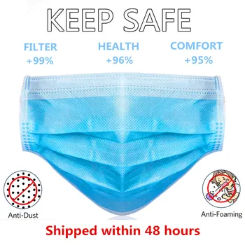 

50pcs Disposable Masks Non Woven Anti-dust 3 Layers Anti-Dust Face Masks Ear loop Mouth Mask Breathable Respirator Protective