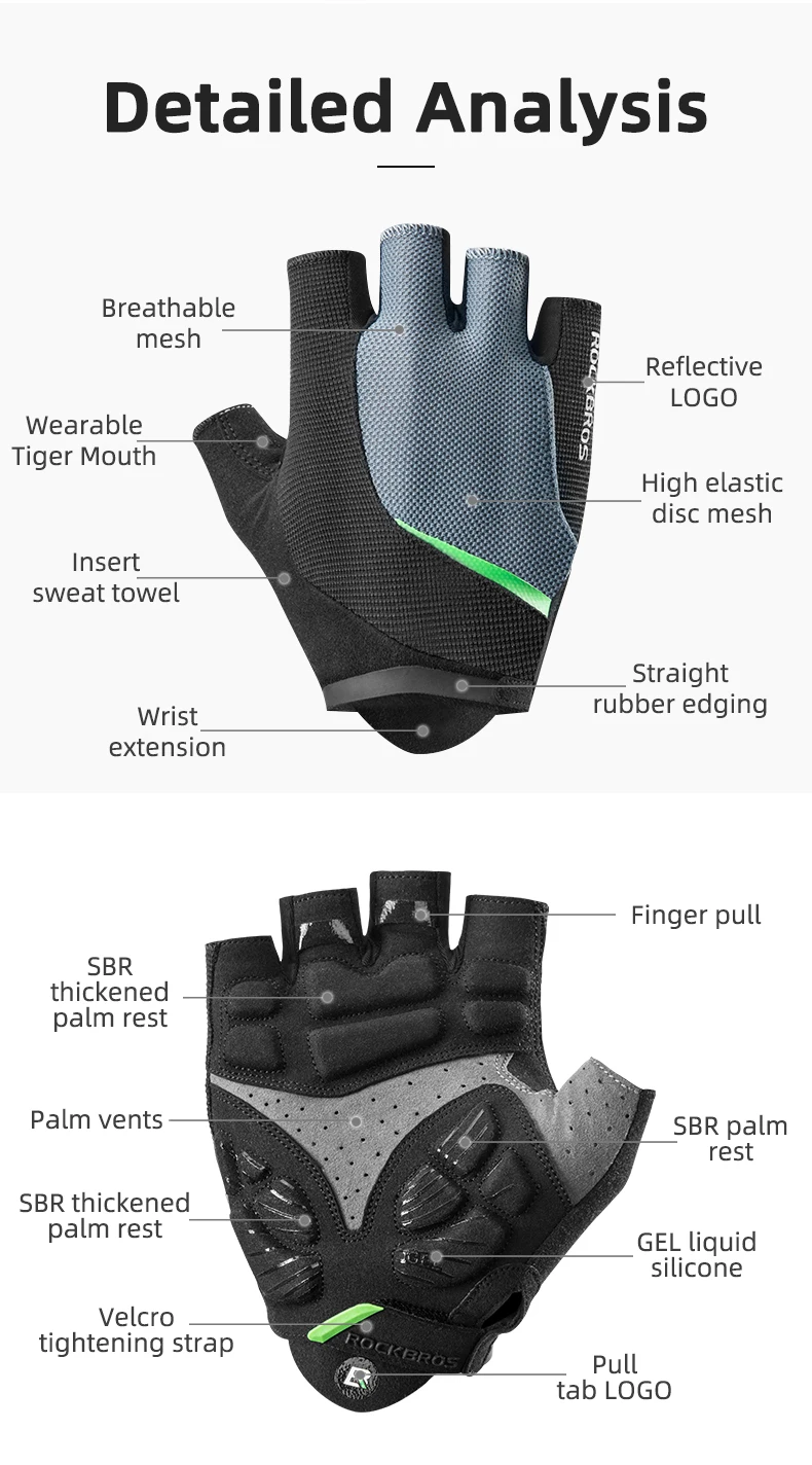 ROCKBROS MTB Road Bike Gloves Autumn Spring SBR GEL Pad Shockproof Half Finger Gloves