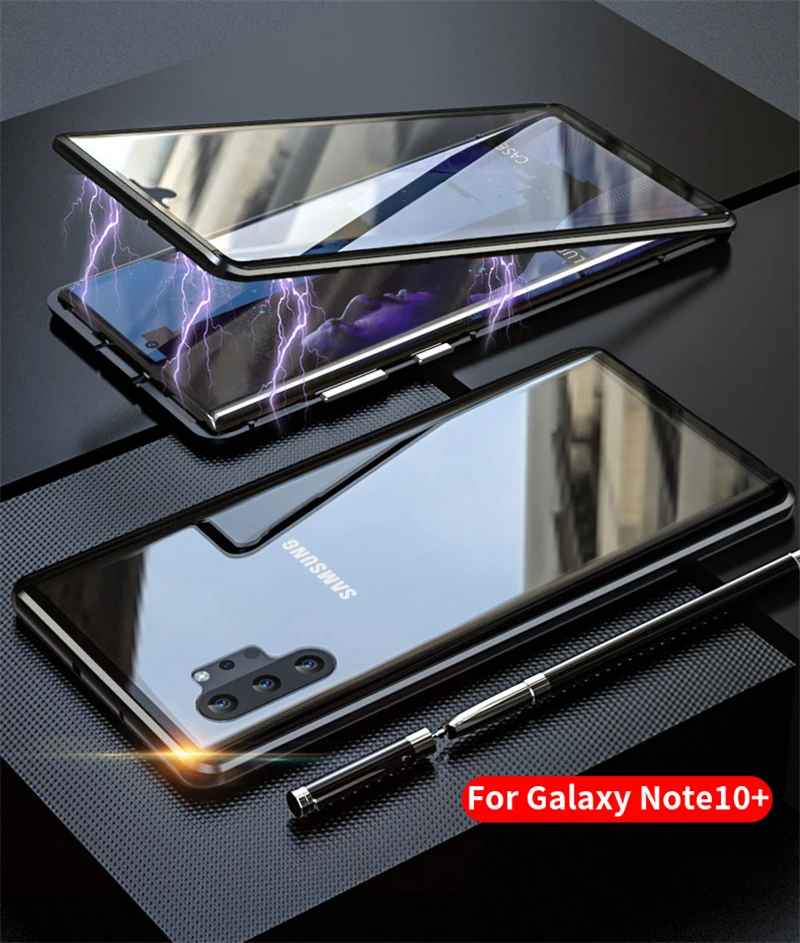 Для samsung Galaxy Note 10 Pro Магнитный чехол 360 двухсторонний закаленное стекло чехол для samsung Note 10 Plus 10+ металлический бампер чехол