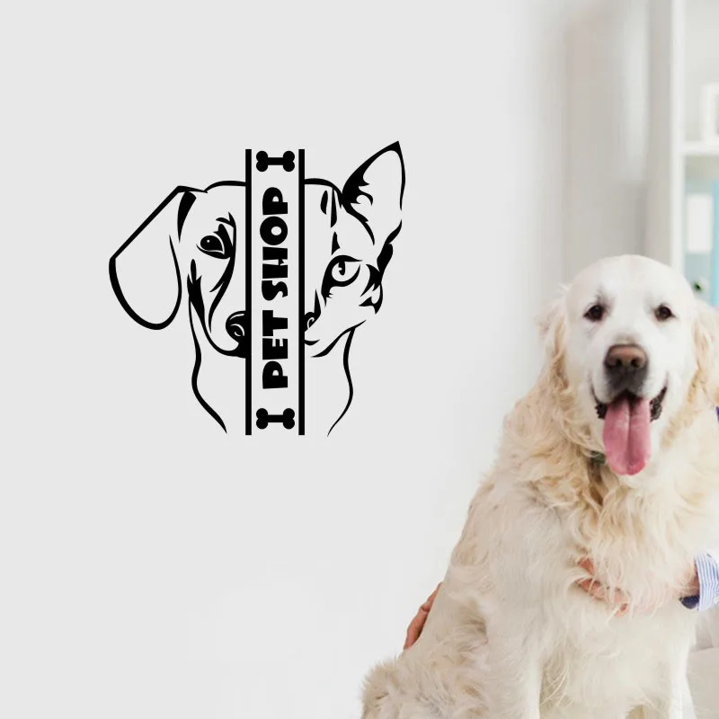 

HDJWU Dog Cat Grooming Salon Pet Shop Vinyl Wall Art Decals Removable Interior Shop Decoration HD039