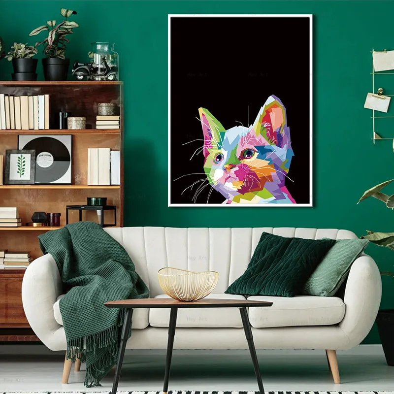 Print Nordic Style Lovely Colorful Deer Cock Dog Cat Poster Wall Art Animal Picture For Living Room Home Decor Canvas Painting | Дом и сад