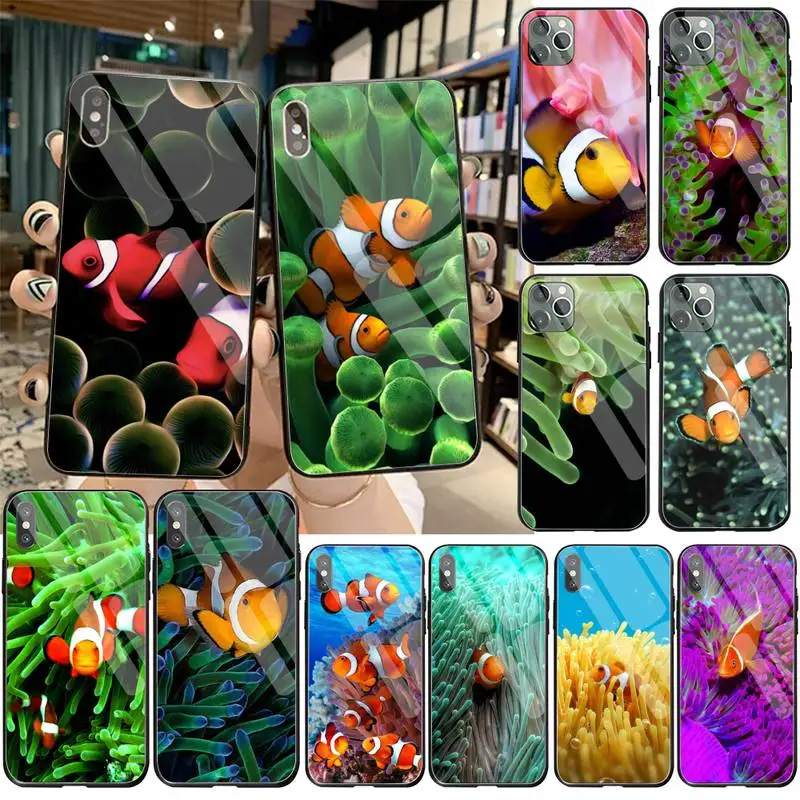 

Underwater coral colorful fish Painted Bling Phone Case Tempered Glass For iPhone 11 Pro XR XS MAX 8 X 7 6S 6 Plus SE 2020 case